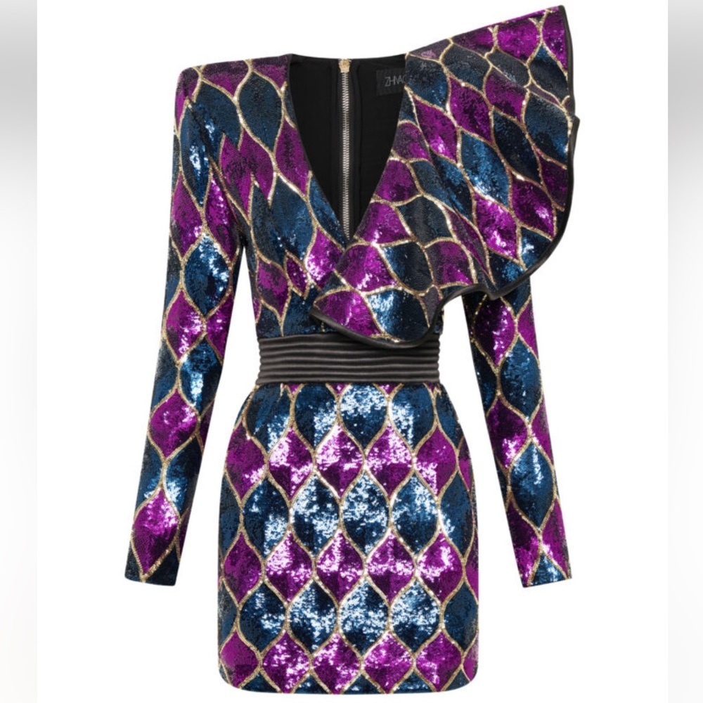 Zhivago Long Sleeve Sequin Dress in Blue and Purple